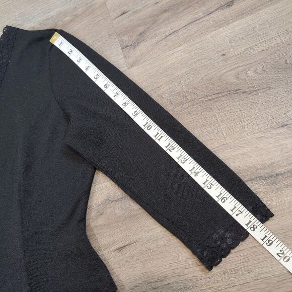 Vintage 90s Y2K Bisou Bisou Lace Trim Cardigan Sweater Black Whimsigoth Preppy - Picture 7 of 10